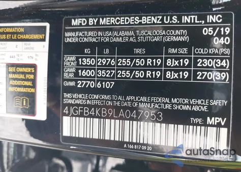 2020 Mercedes-Benz Gle 350 4Matic z USA, uszkodzony, nr VIN 4JGFB4KB9LA047953